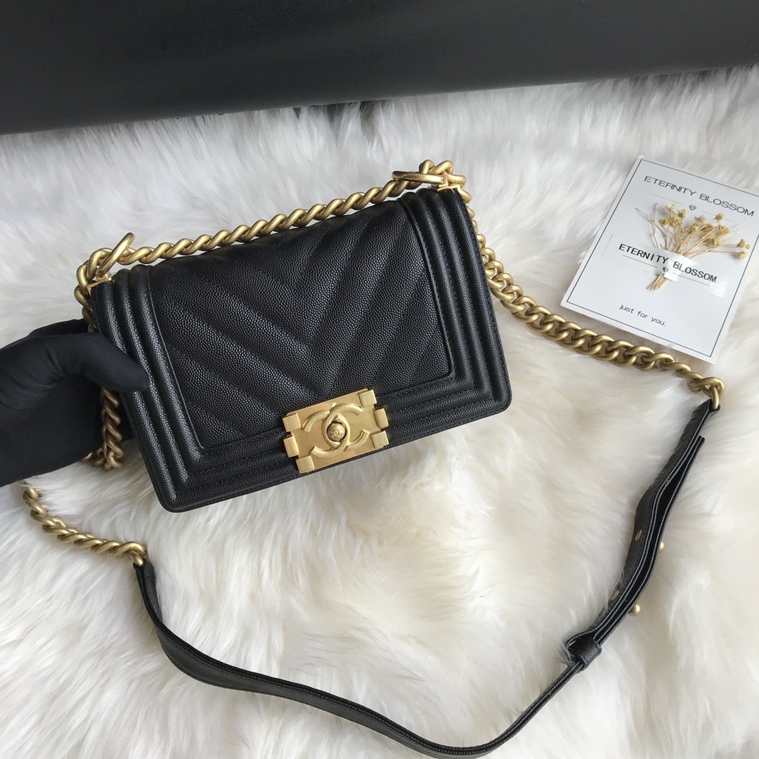 Caviar Small Boy Handbag Flap Bag A67085 Black/Gold